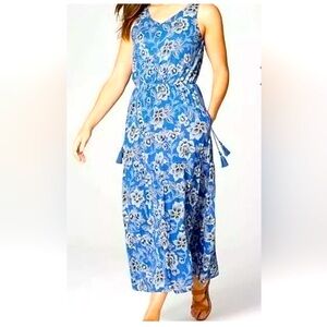 J. Jill floral tassel maxi dress woman size small petite tie waist adjustable